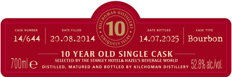 Kilchoman 10 Year Old 100% Islay Bourbon Single Cask Scotch Whisky, cask 