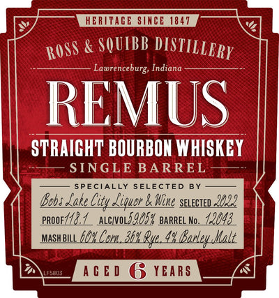 Remus Single Barrel Straight Bourbon Whiskey - Aged 6 Years - Main Street Liquor