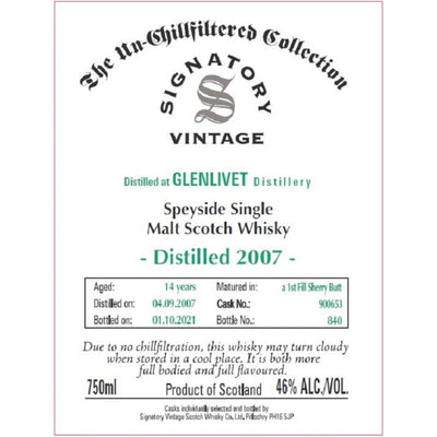 Signatory Vintage 2007 Glenlivet 14 Year Old - Main Street Liquor
