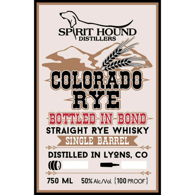 Spirit Hound Colorado Straight Rye Bottled in Bond - Main Street Liquor