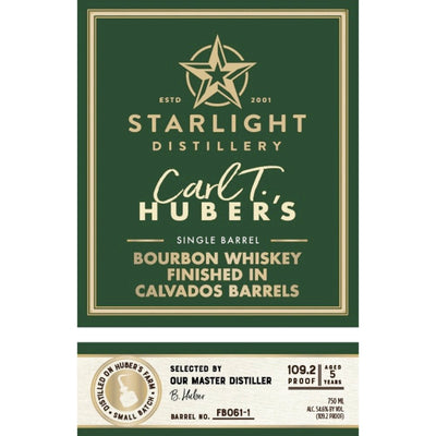 Starlight 5 Year Old Carl T. Huber Bourbon Finished in Calvados Barrels - Main Street Liquor