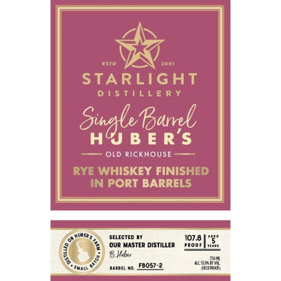 Starlight 5 Year Old Single Barrel Rye Finished In Port Barrels - Main Street Liquor