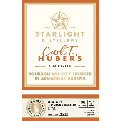 Starlight Carl T. Huber's Bourbon Finished in Armagnac Barrels - Main Street Liquor