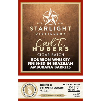 Starlight Huber's Bottled in Bond Cigar Batch Bourbon - Main Street Liquor