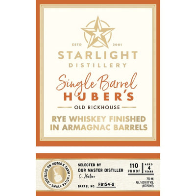 Starlight Old Rickhouse Rye Finished In Armagnac Barrels - Main Street Liquor