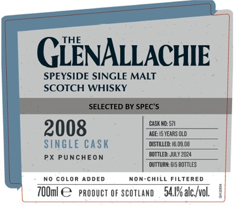 The GlenAllachie 2008 Single Cask PX Puncheon 15 Year Old 700mL - Main Street Liquor