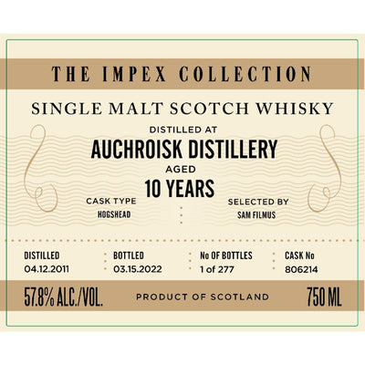The ImpEx Collection Auchroisk Distillery 10 Year Old - Main Street Liquor