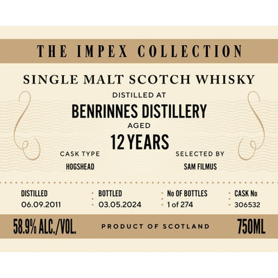 The ImpEx Collection Benrinnes Distillery 12 Year Old - Main Street Liquor