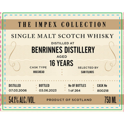 The ImpEx Collection Benrinnes Distillery 16 Year Old 2006 - Main Street Liquor