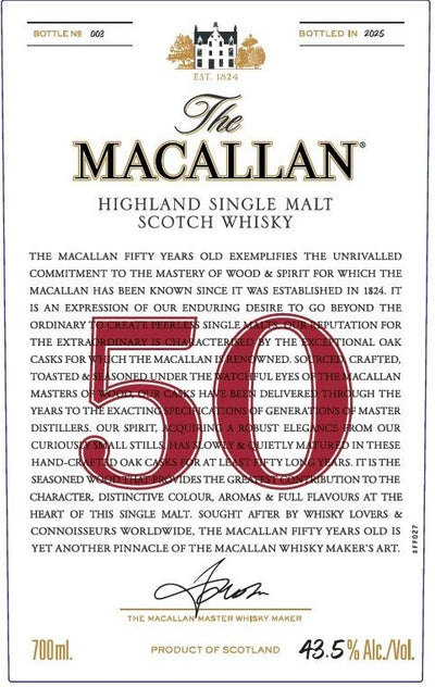 The Macallan 50 Year Old Highland Single Malt Scotch Whisky 700ml - Main Street Liquor