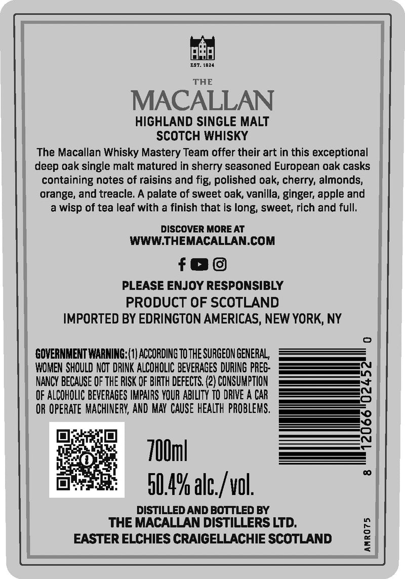 The Macallan Highland Single Malt Scotch Whisky 700ml - Main Street Liquor