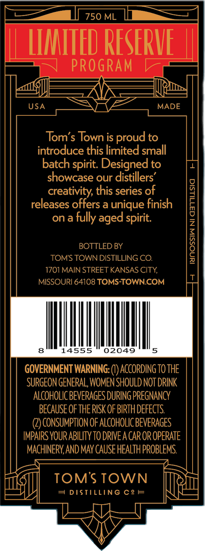 Tom's Town Rye Whiskey Pinot Noir Barrel Finish Limited Reserve - Main Street Liquor