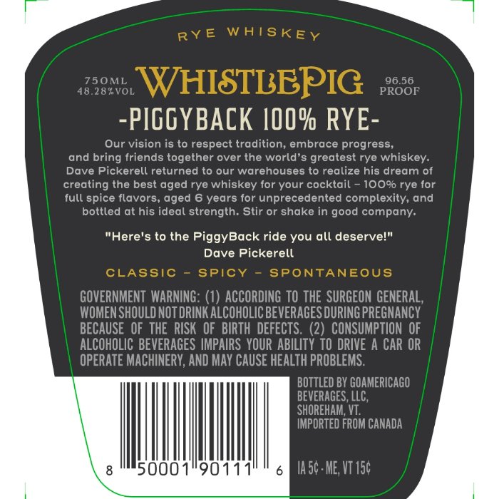 WhistlePig Piggyback 6 Year Old Rye - Main Street Liquor