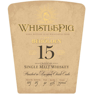 WhistlePig The Beholden 15 Year Old Finished in Lacryna Christi Casks - Main Street Liquor