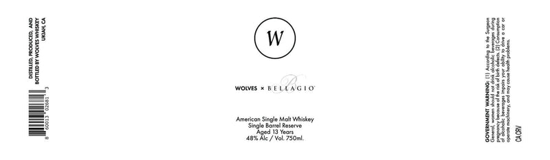 Wolves x Bellagio American Single Malt Whiskey Single Barrel Reserve, 13 Years - Main Street Liquor